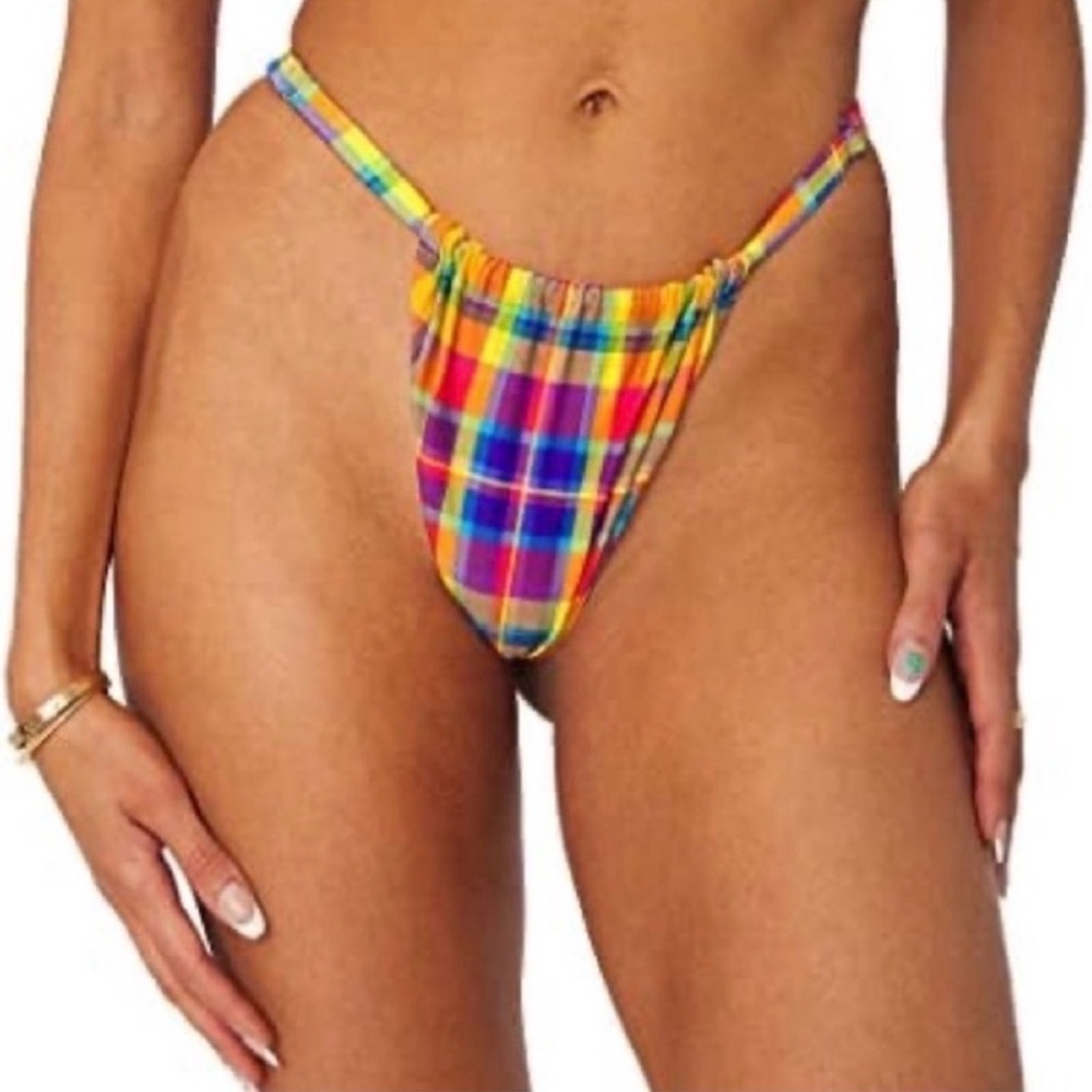 WeWoreWhat Yellow Multicolor Plaid Bikini Bottom